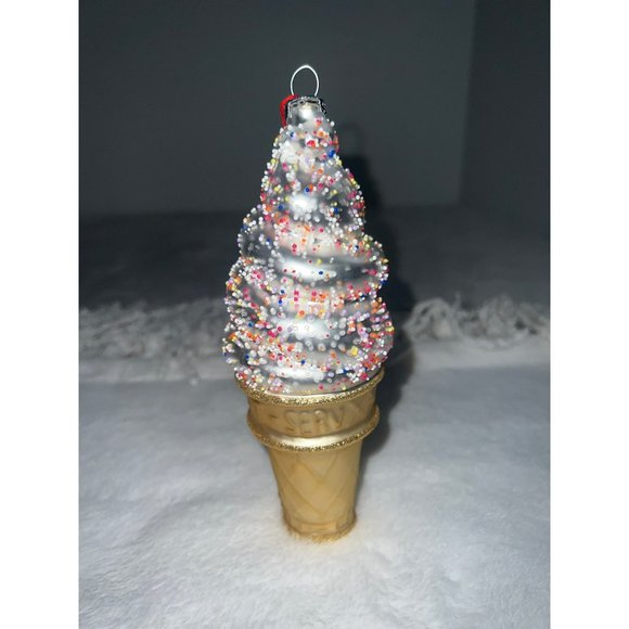Robert Stanley Blown Glass Sprinkled ICE CREAM Cone Christmas Ornament - Picture 3 of 6